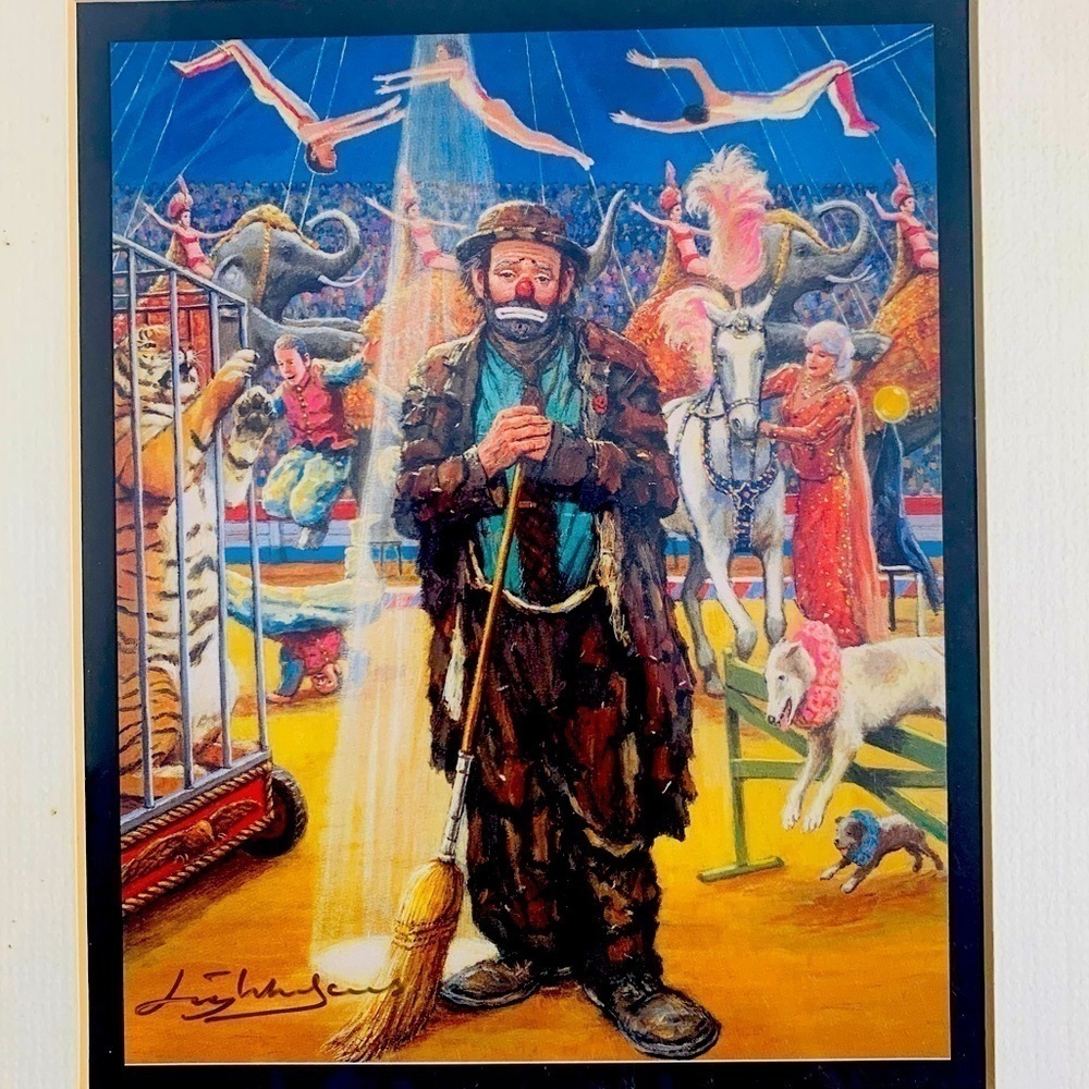 Spotlight Emmett Kelly Signed Lithograph Leighton 80s clown circus Art